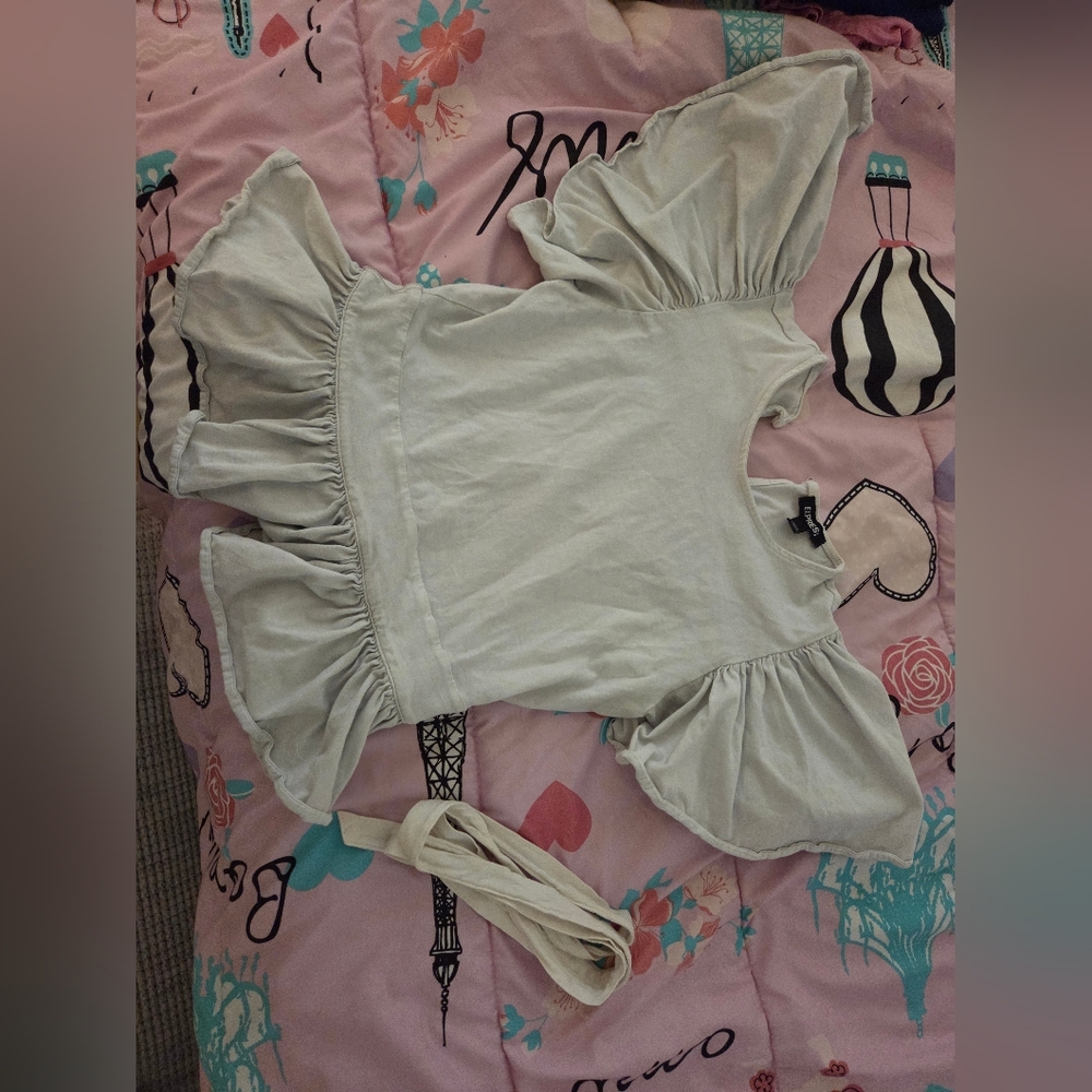 Express Ivory Puff Sleeve Blouse with Belt